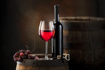 red wine on old barrel