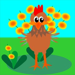 hen, funny vector illustration