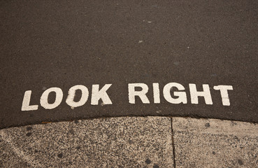 "look right", road signage.