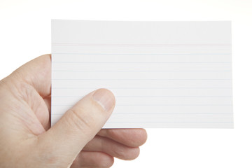 Closeup of hand holding a blank index card