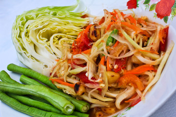 Green papaya salad thai cuisine spicy delicious.