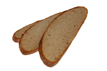 Three pieces of brown bread isolated