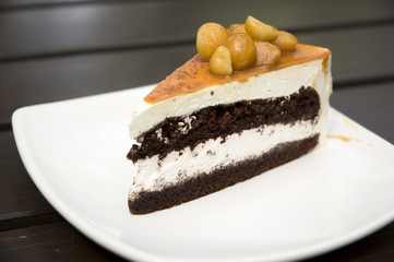 Macadamia cake on white plate