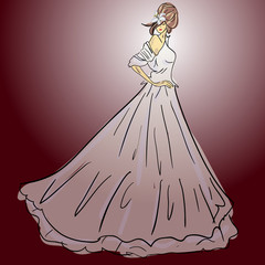 Obraz premium Bride in wedding dress white with bouquet