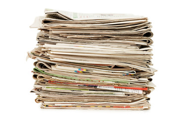 Various newspapers over white background