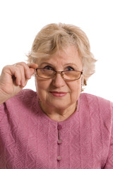 The elderly woman isolated on white background