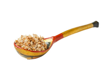 spoon of boiled buckwheat