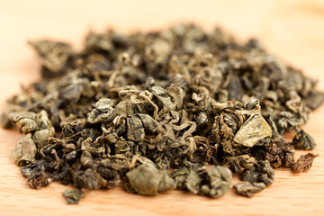 Macro of Jiaogulan tea dried leaves
