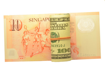 US banknotes with Singapore dollar as background