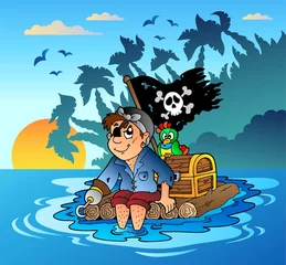Photo sur Plexiglas Pirates Pirate naviguant sur un radeau en bois