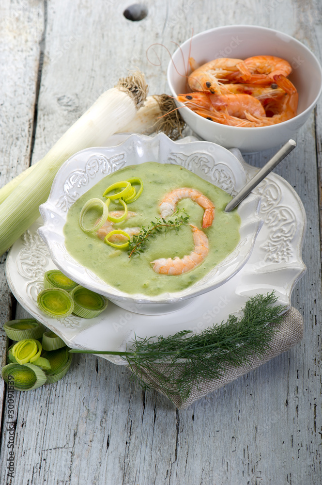 Wall mural soup with shrimp and leek - zuppa di porri e gamberi