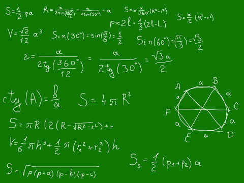 Blackboard with geometric formulas