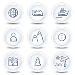 Travel web icons set 1, circle glossy buttons