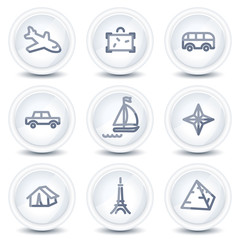 Travel web icons set 2, circle glossy buttons