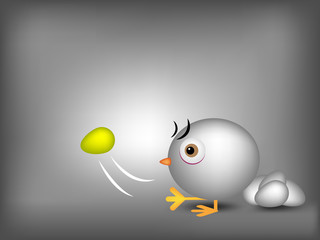 Angry chicken kicks golden egg