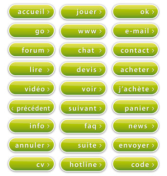 Set de boutons verts e-commerce et web