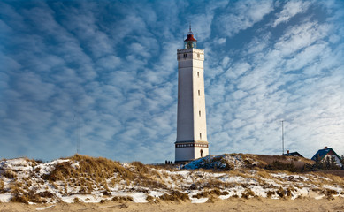 Lighthouse in Blaavand at the Danish North sea coast