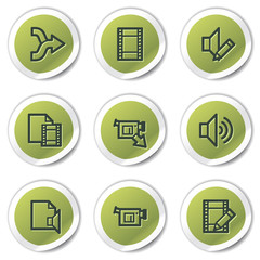 Audio video edit web icons, green circle stickers