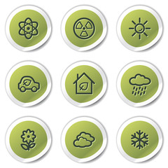 Ecology web icons set 2, green circle stickers