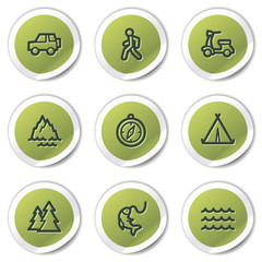 Travel web icons set 3, green circle stickers
