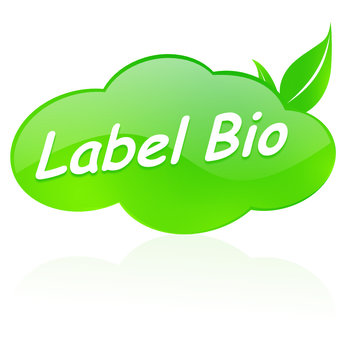 label bio sur bouton design nuage vert