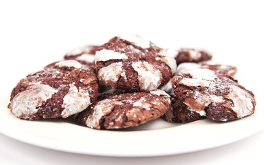 Chocolate cookies isolated on white background