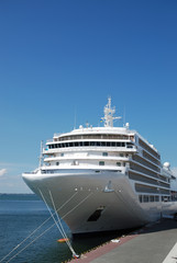 The passenger ship is moored in port