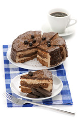 Homemade chocolate cake and coffee