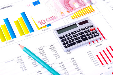 Naklejka na ściany i meble Financial Analysis with charts and european currency