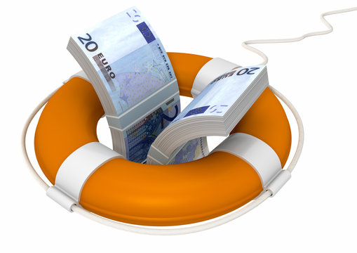 Life Preserver With Euro Banknote Inside Isolated On White