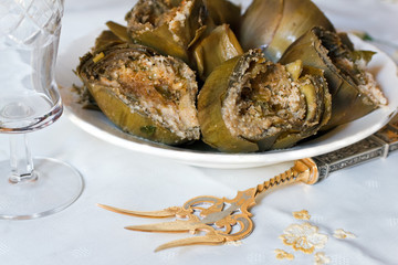 dish of filled artichoke