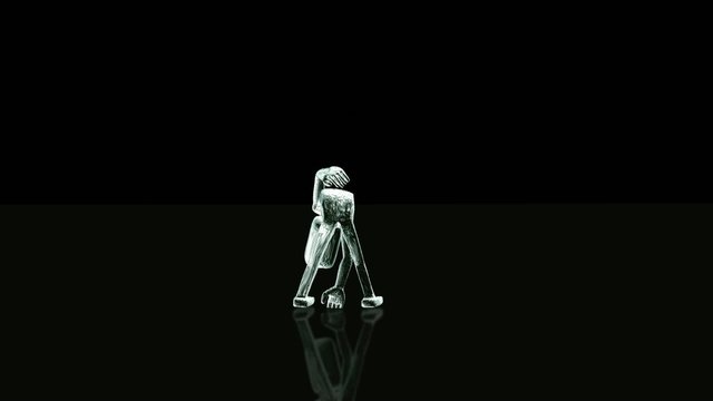 Tanzende Figur vor schwarzem Hintergrund