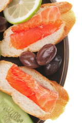 pink salmon on baguette