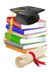 Graduation Cap on Stack of Books