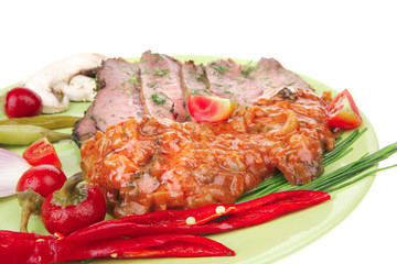 corned beef on plate with vegetables