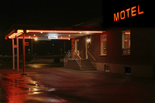 Motel entrance at night