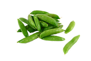 A Pile Of Green Sugar Snap Peas Isolated On White
