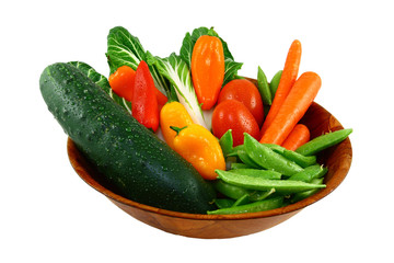 Assorted Fresh Vegetables In A Wooden Bowl