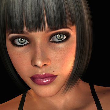 Portrait junge Frau mit kurzen schwarzen Haar