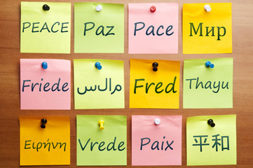Peace word in 12 languages