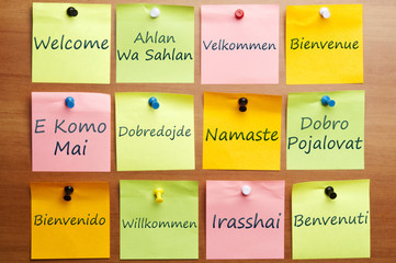 Welcome word in 12 languages