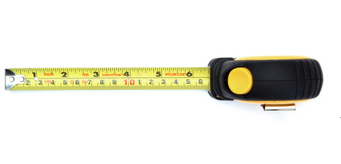 isolated yellow measuring tape on white from top