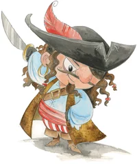 Photo sur Aluminium Pirates Pirate mignon avec épée et chapeau
