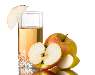 Fresh apple and fresh apple juice in a glass