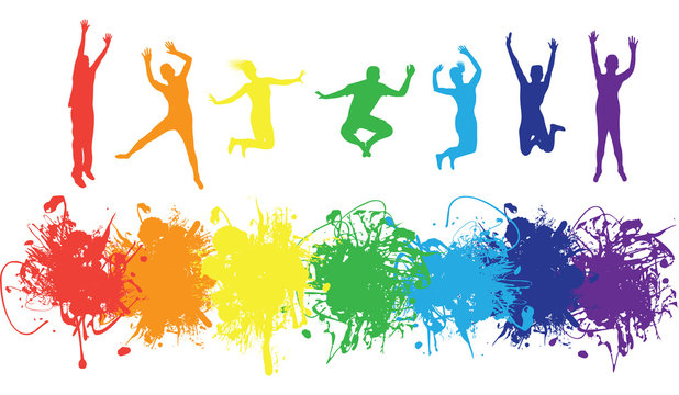 jumping rainbow people