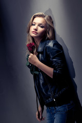 closeup woman portrait, rock style