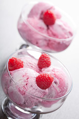ice cream with fresh raspberries