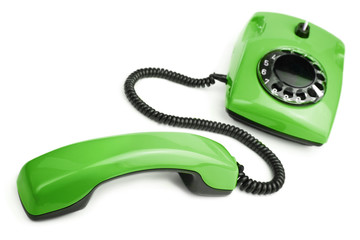 green retro telephone isolated