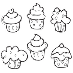 hand drawn cupcake set, vector illustration