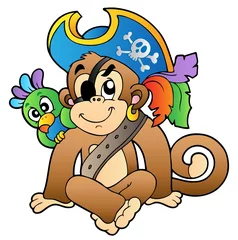 Wall murals Pirates Pirate monkey with parrot